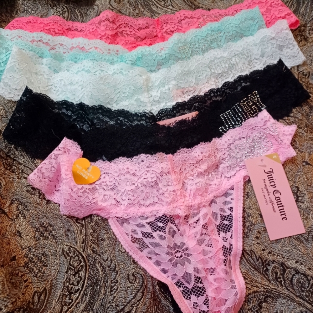 5 pack Juicy Couture all lace thongs. Size extra large. Brand new never worn.